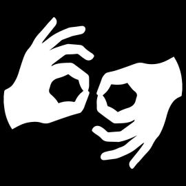 Grafika, przedstawia dłonie informujące o języku migowym